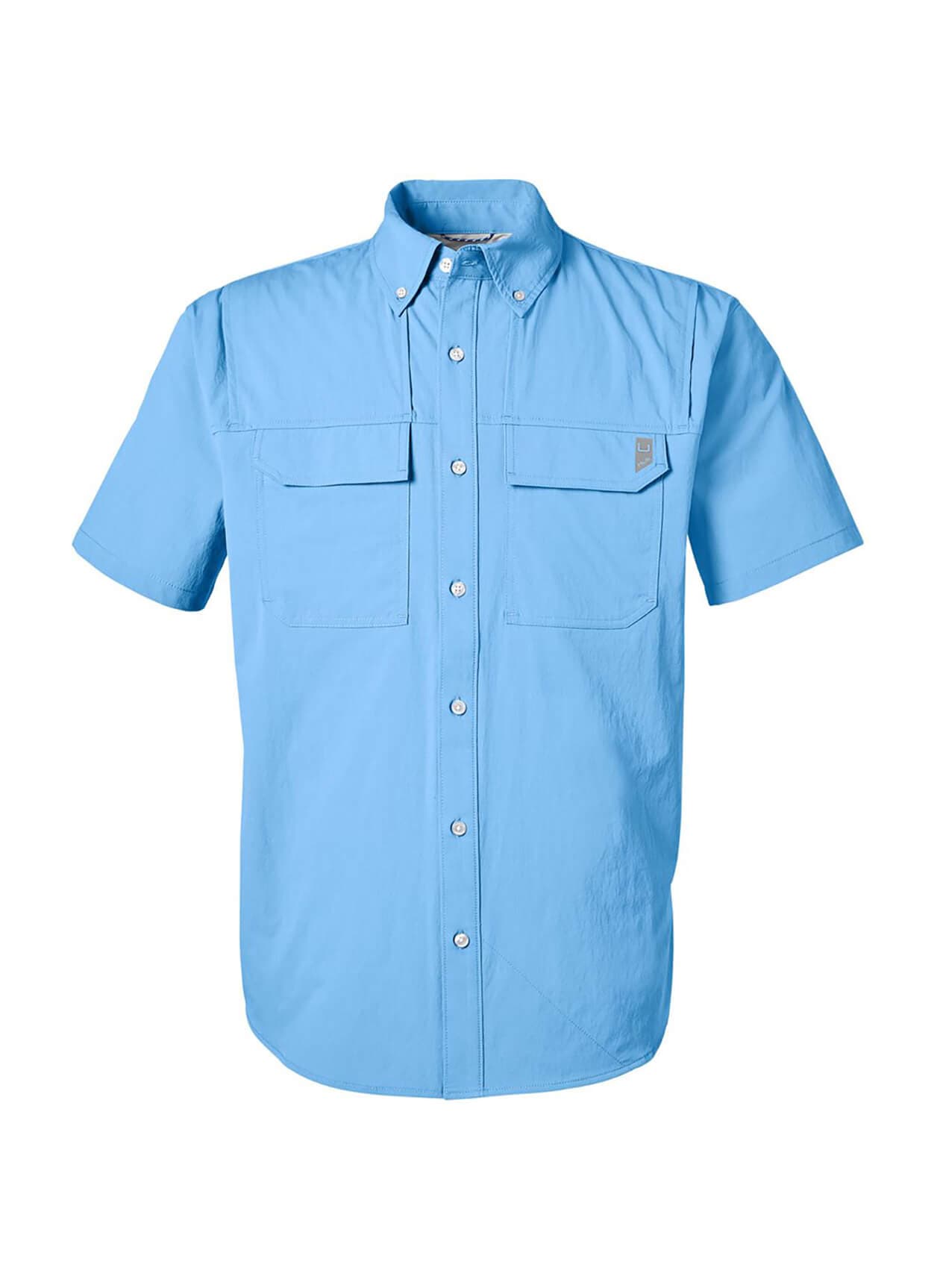 HUK Men's Creekbed Short-Sleeve Shirt - Cyan LG