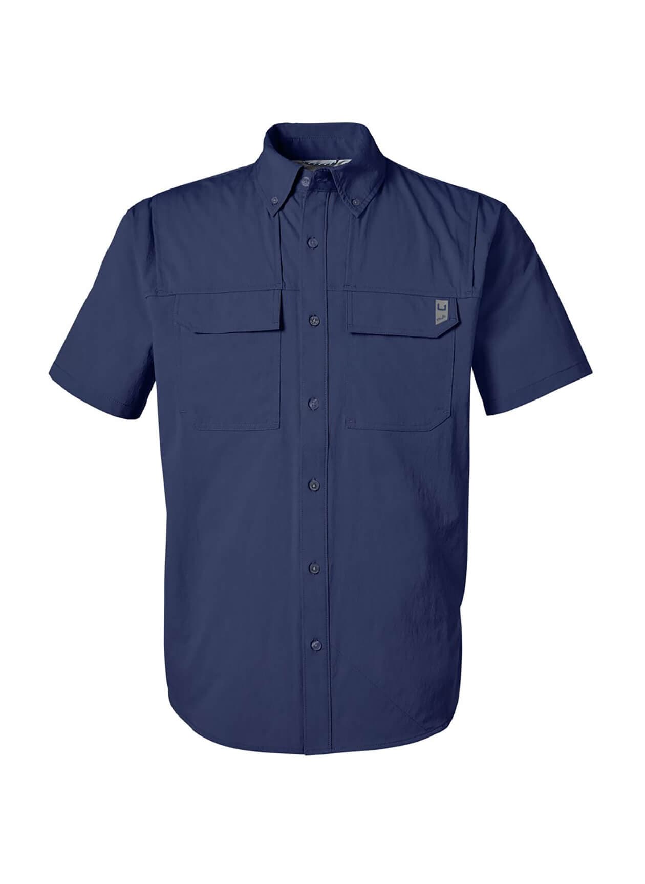 HUK Men's Creekbed Short-Sleeve Shirt - Navy LG