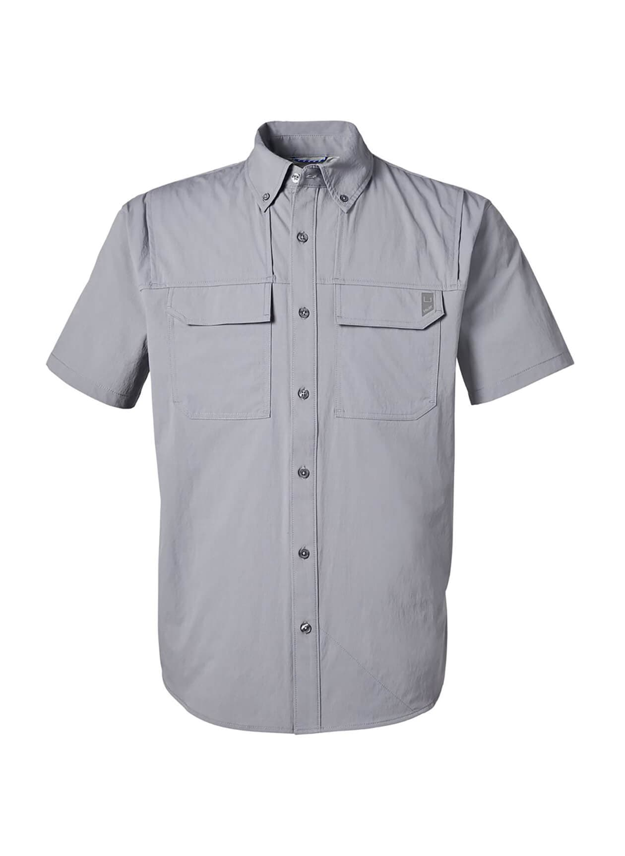 HUK Men's Creekbed Short-Sleeve Shirt - Dark Grey LG