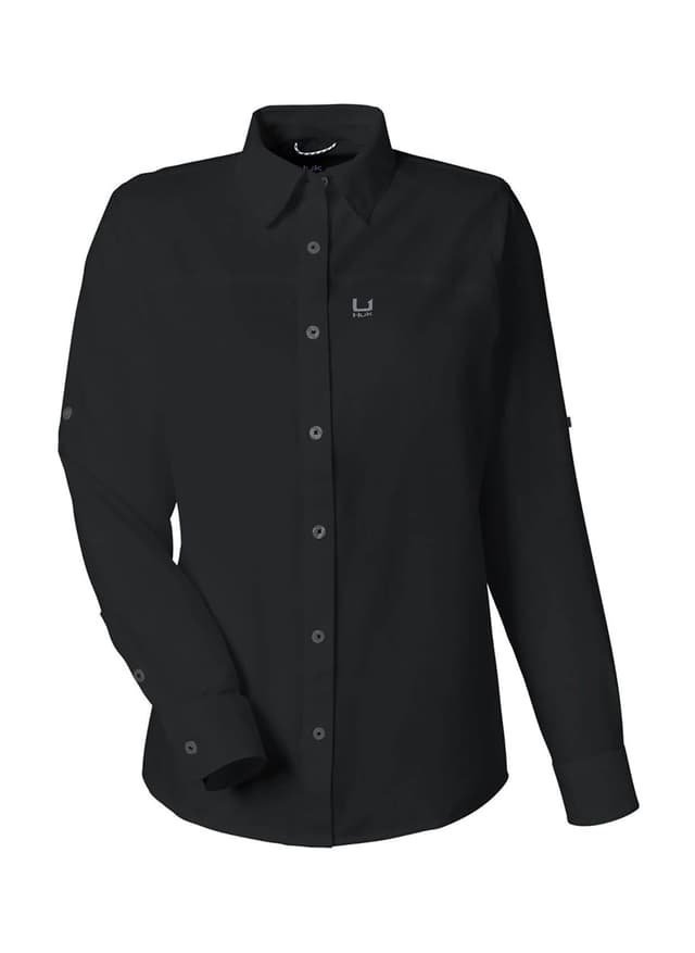 HUK Women's Tide Point Long Sleeve Shirt - Black LG