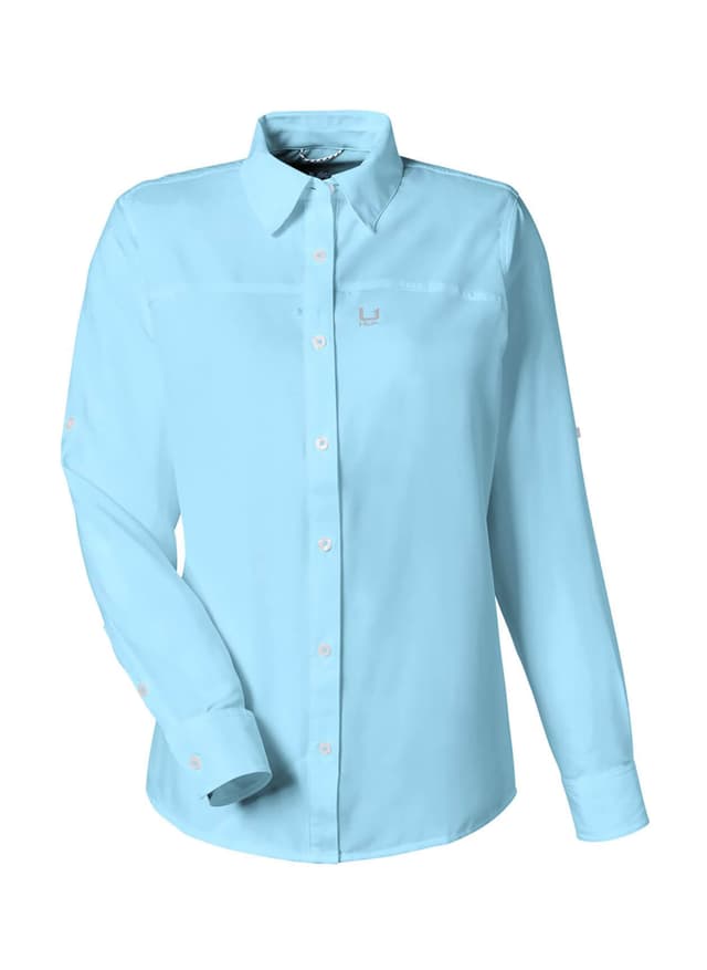 HUK Women's Tide Point Long Sleeve Shirt - Cyan LG