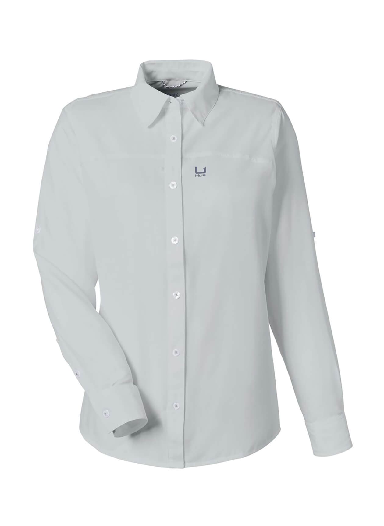 HUK Women's Tide Point Long Sleeve Shirt - Light Grey,Dark Grey LG