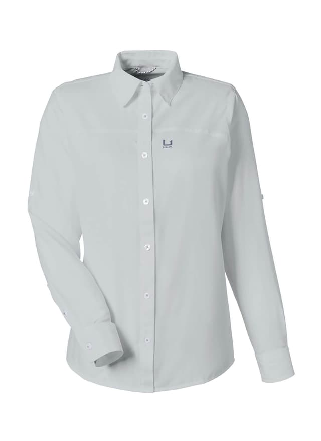 HUK Women's Tide Point Long Sleeve Shirt - Light Grey,Dark Grey LG