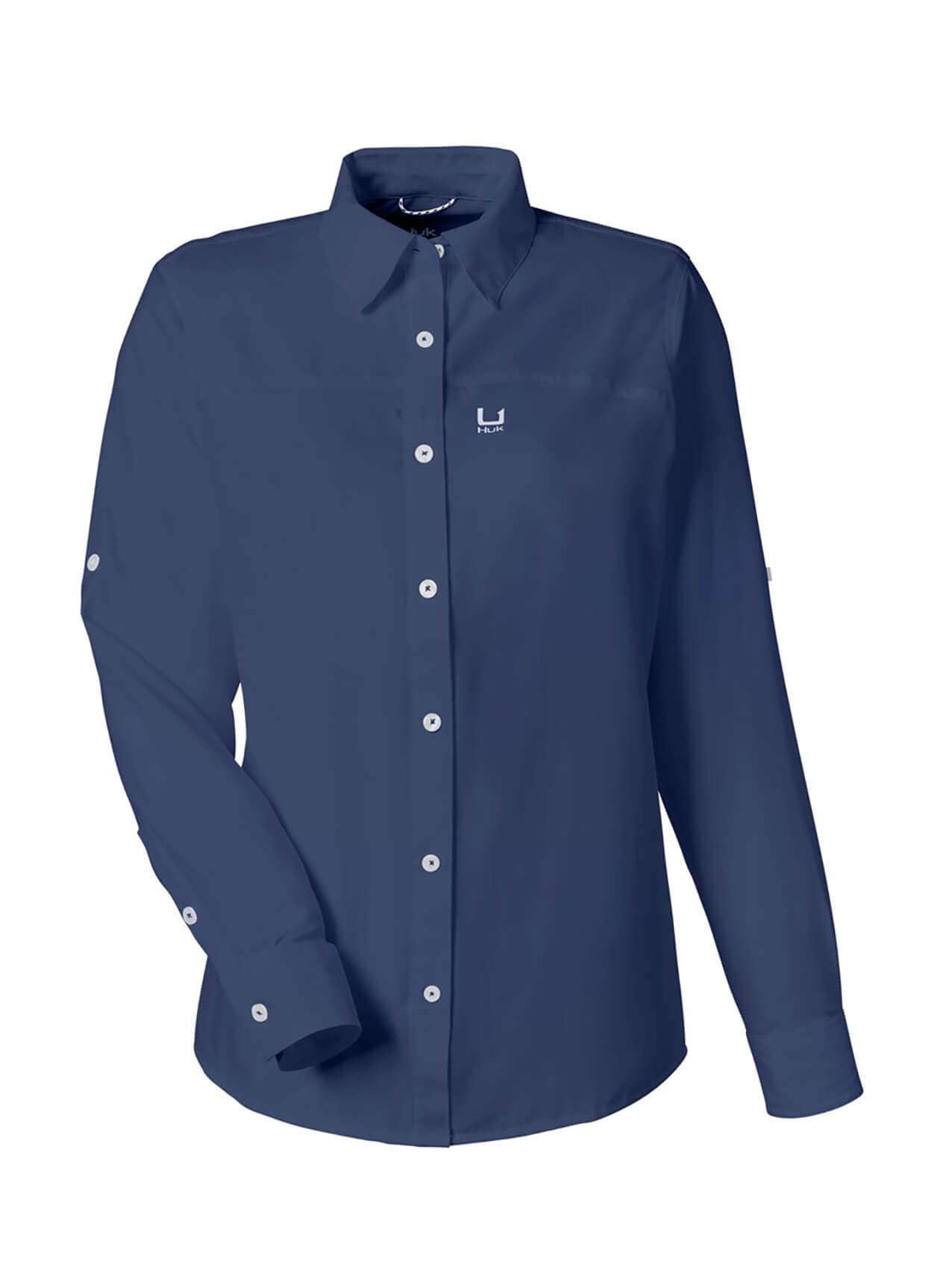 HUK Women's Tide Point Long Sleeve Shirt - Blue,Navy LG