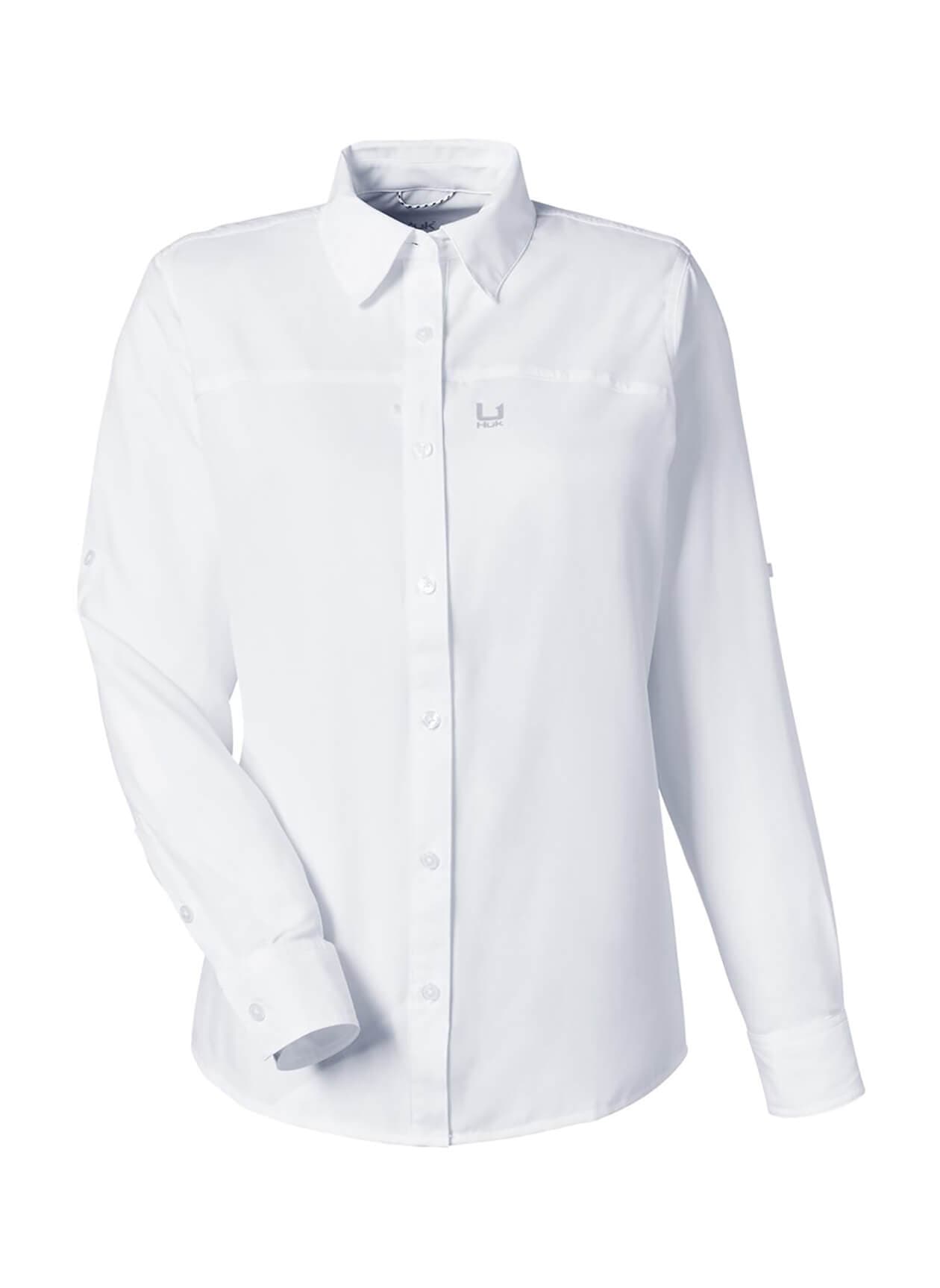 HUK Women's Tide Point Long Sleeve Shirt - White LG