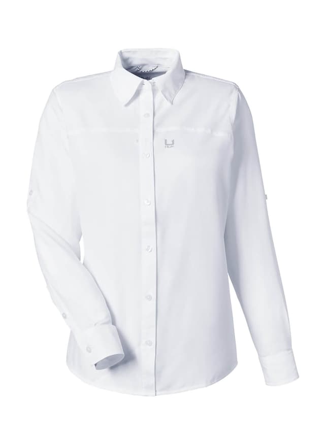 HUK Women's Tide Point Long Sleeve Shirt - White LG