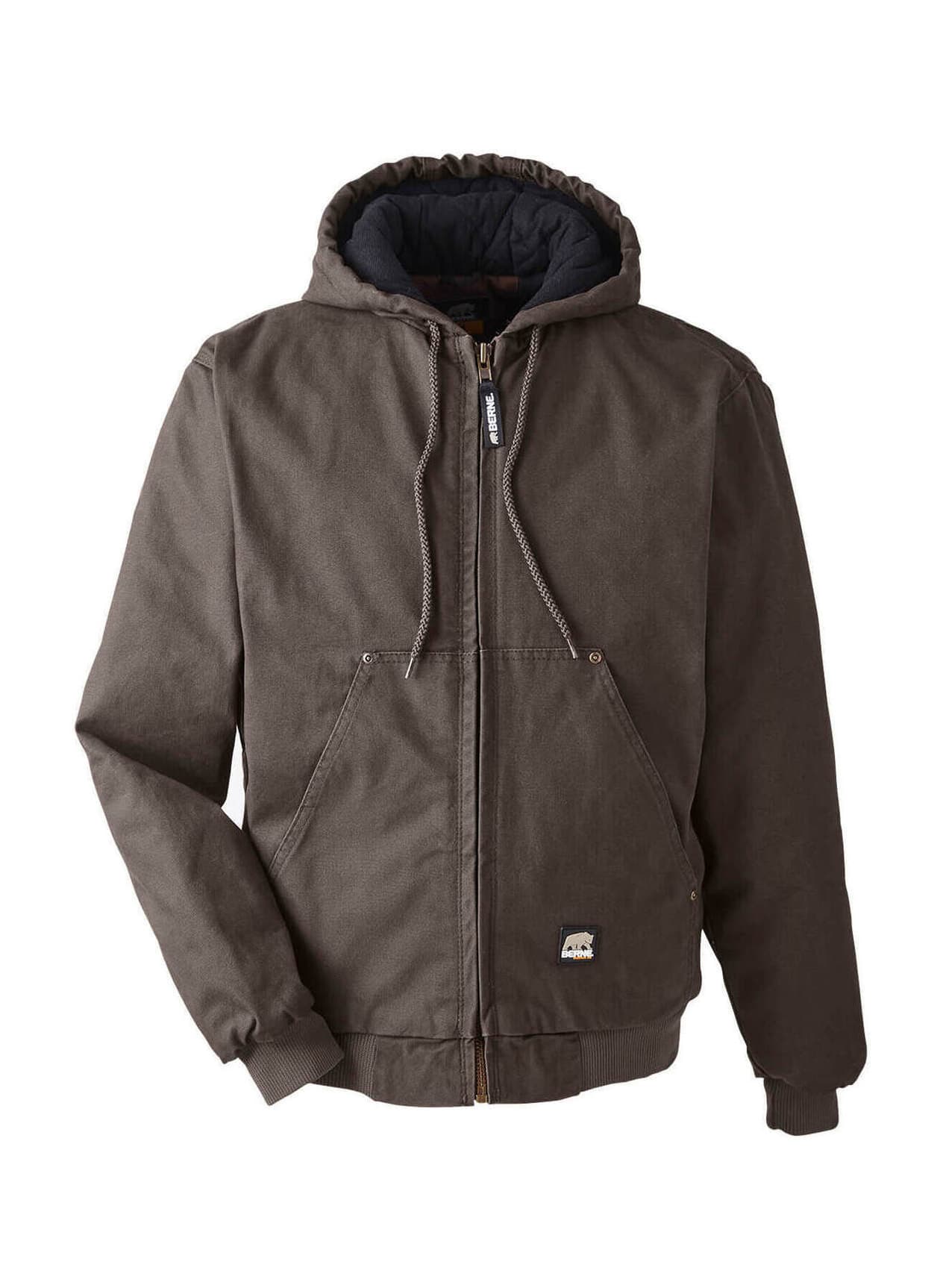Berne Men's Highland Washed Cotton Duck Hooded Jacket - Olive Duck 3XL