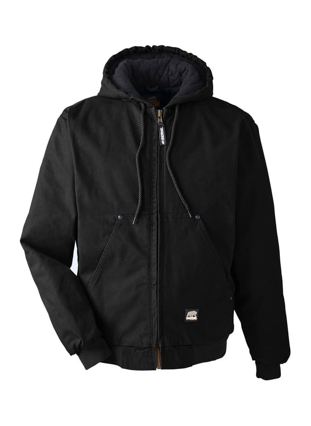 Berne Men's Highland Washed Cotton Duck Hooded Jacket - Black 3XL