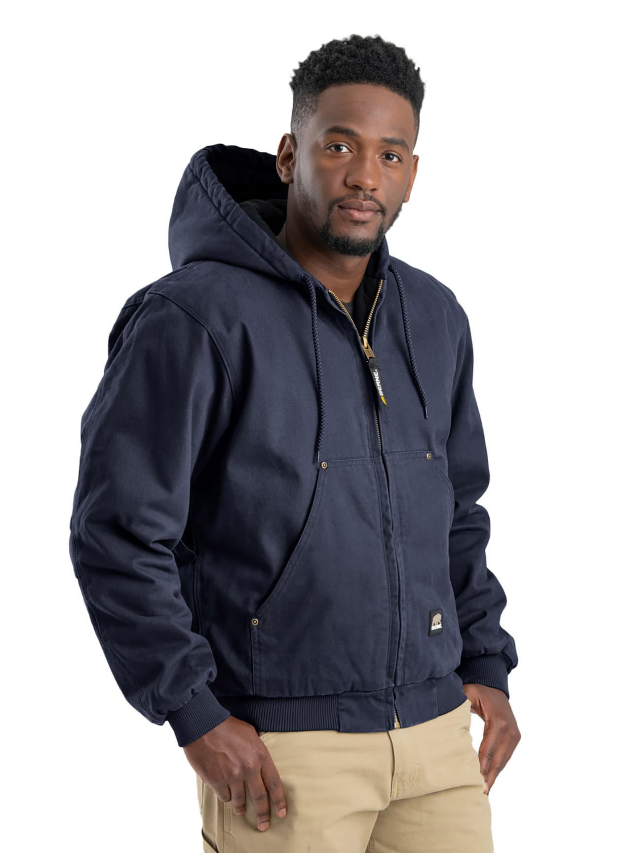 Berne Men's Highland Washed Cotton Duck Hooded Jacket - Navy 3XL