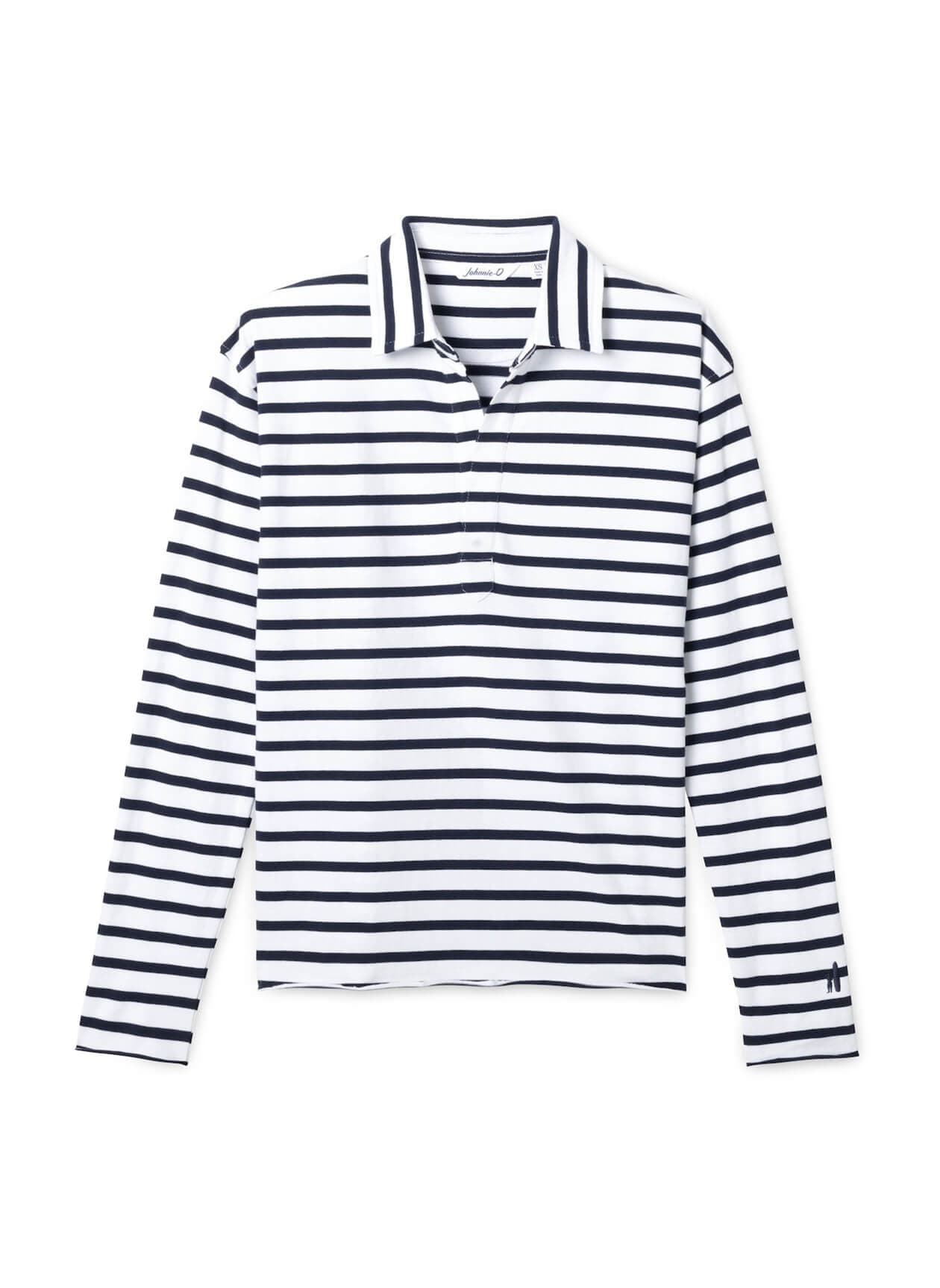 Johnnie-O Women's Louise Long-Sleeve Polo - Navy Stripe (NVYS) LG