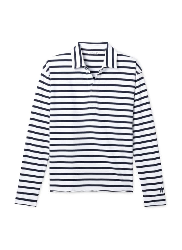 Johnnie-O Women's Louise Long-Sleeve Polo - Navy Stripe (NVYS) LG