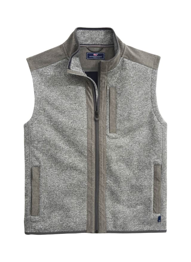 Vineyard Vines Men's Mountain Fleece Sweater Vest - Blue,Light Grey LG