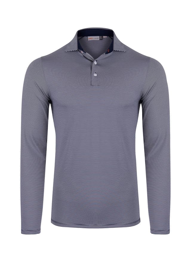 Kjus Men's Soren Stripe Polo Long Sleeve - S26 - Atlanta Blue / White (K0099708) 3XL