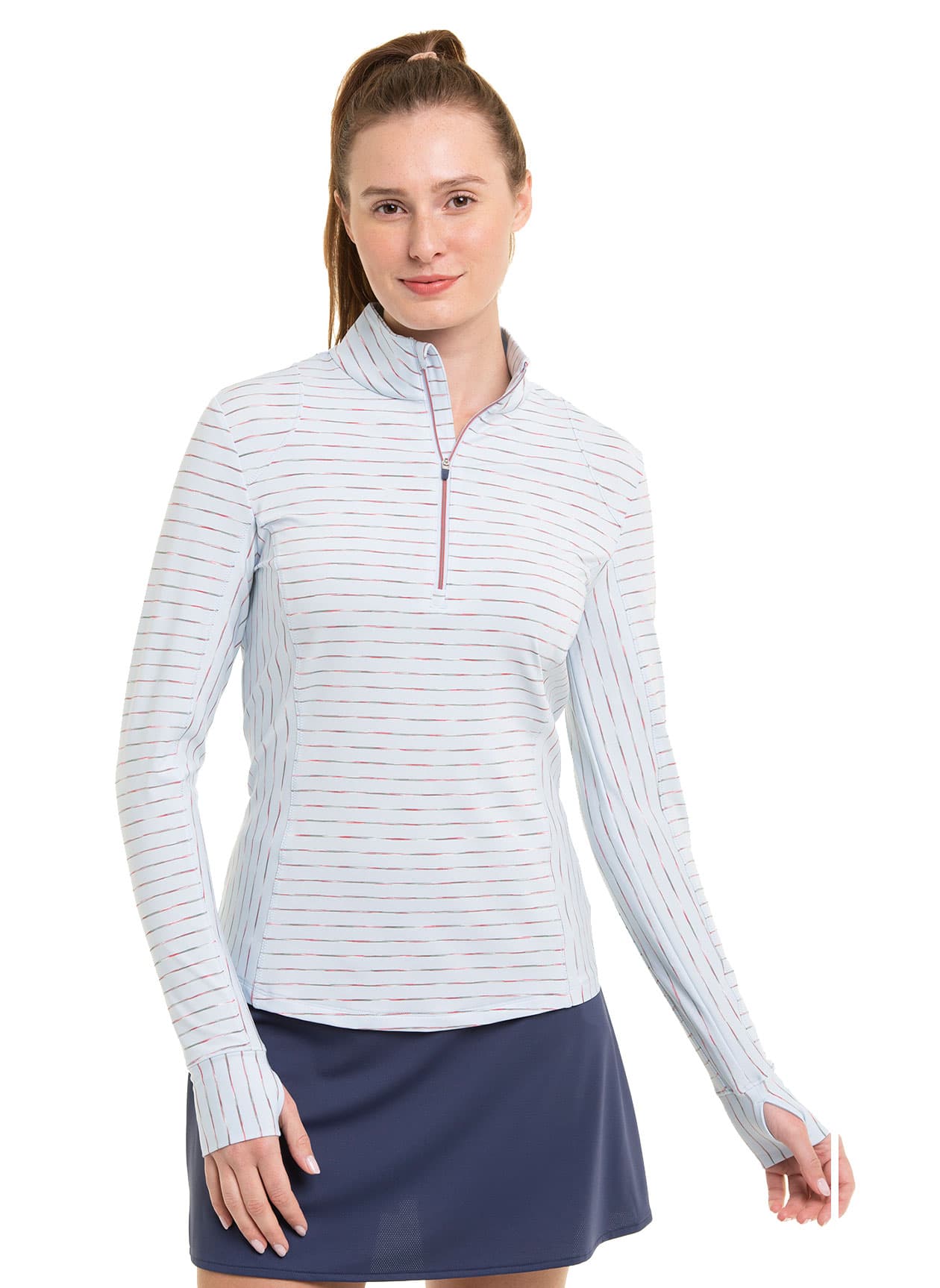 Zero Restriction Women's Renae Quarter-Zip Mock Neck - Cloud / Chili LG