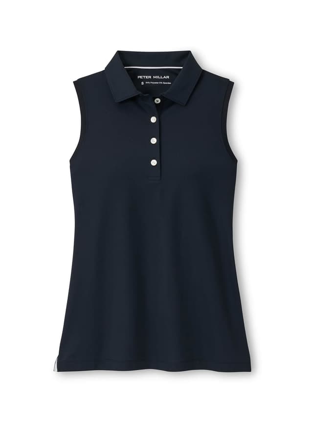 Peter Millar Women's Banded Sport Mesh Sleeveless Button Polo - Black LG