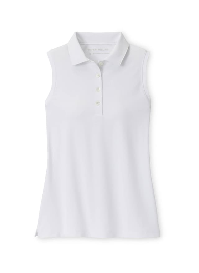 Peter Millar Women's Banded Sport Mesh Sleeveless Button Polo - White LG