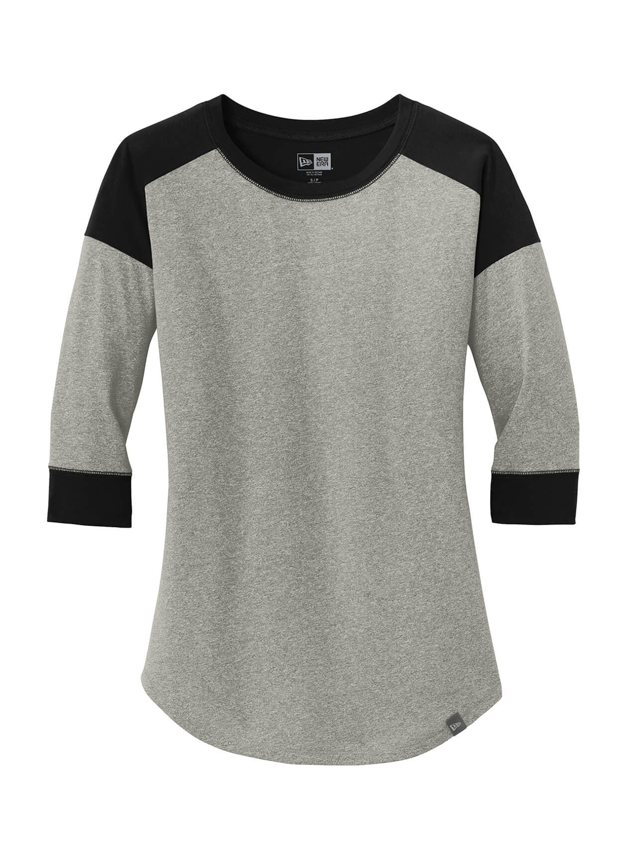 New Era Women's Heritage Blend 3/4-Sleeve Baseball Raglan T-Shirt - Black / Rainstorm Grey Heather 3XL