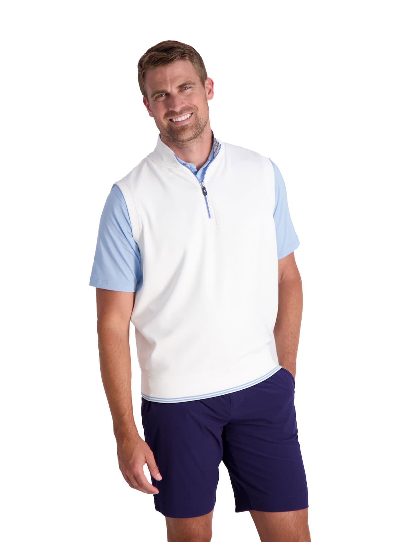 Fairway & Greene Men's Neck Print Caves Quarter-Zip Vest - White LG