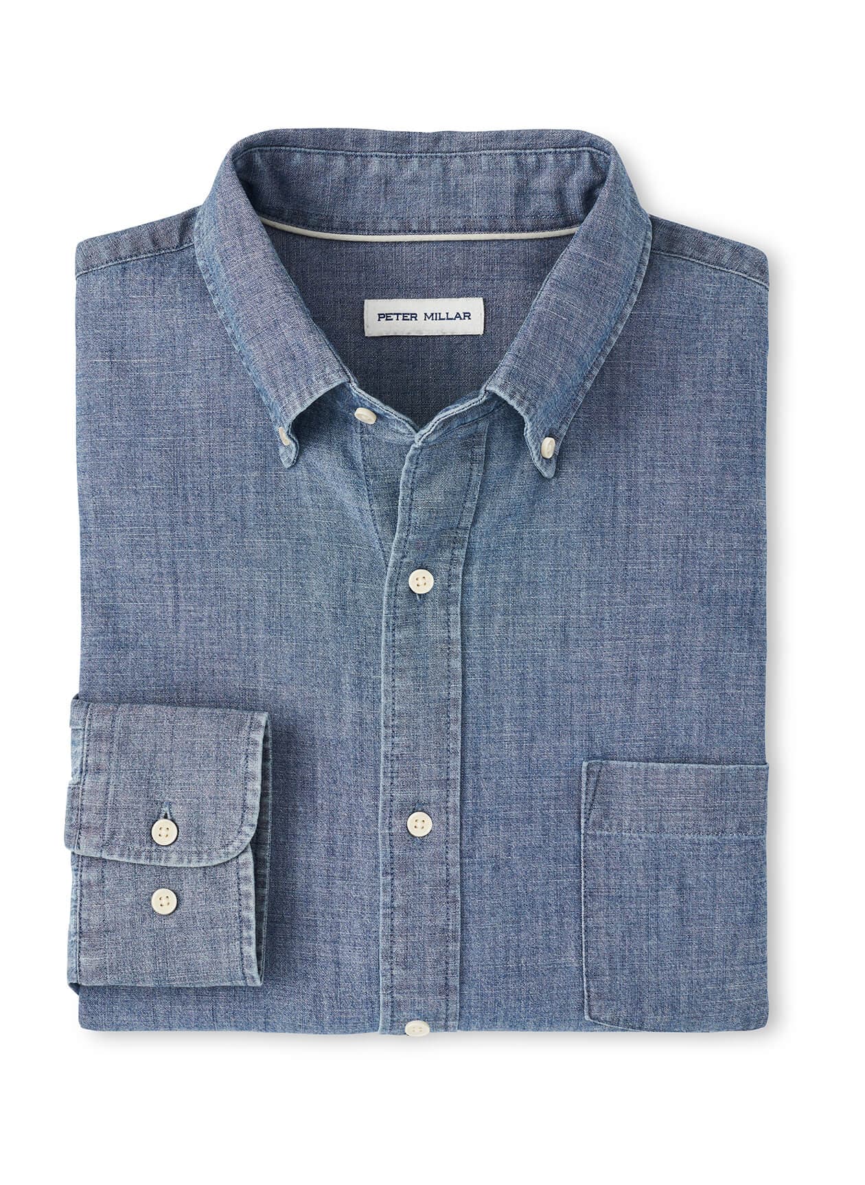Peter Millar Men's Tamworth Chambray Cotton-Stretch Sport Shirt SP25 - Navy LG