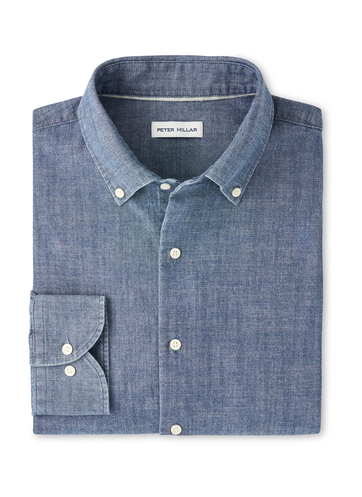 Peter Millar Men's Devonport Chambray Cotton-Stretch Sport Shirt - Navy 3XL