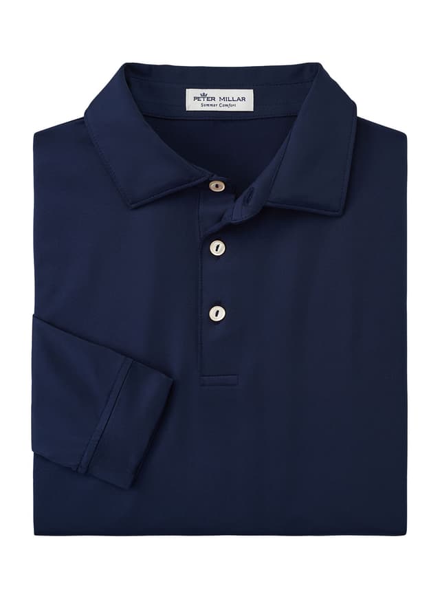 Peter Millar Men's Solid Performance Long-Sleeve Jersey Polo - Navy 3XL