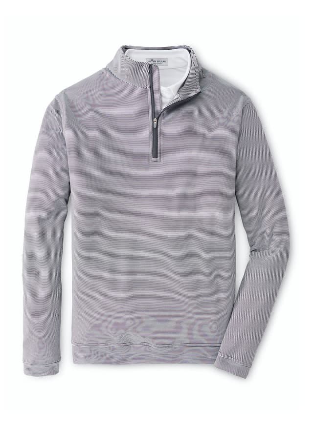 Peter Millar Men's Perth Sugar Stripe Quarter-Zip - Iron / White (IRW) 3XL