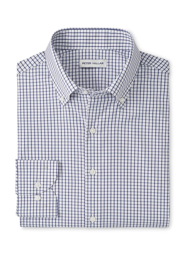 Peter Millar Men's Hanford Performance Twill Sport Shirt FW25 - Navy 3XL