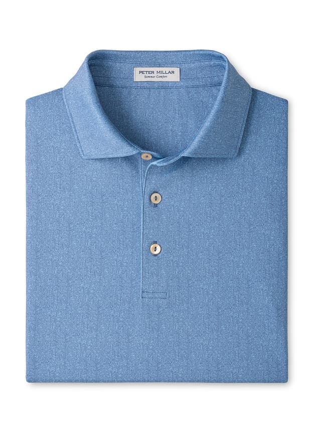 Peter Millar Men's Herringbone Performance Jersey Polo - Blue 3XL