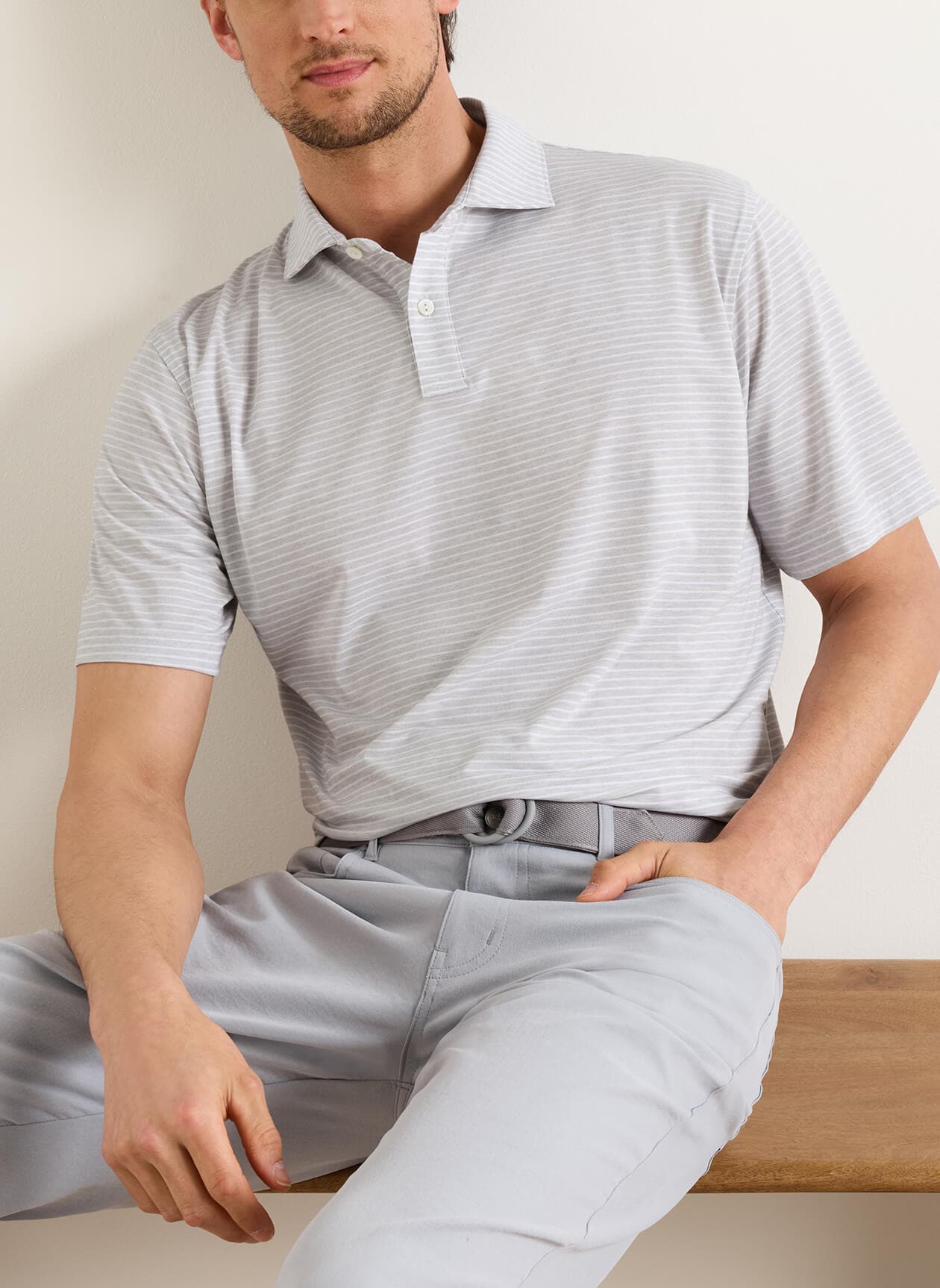 Peter Millar Men's Etc Stripe Performance Jersey Polo - Light Grey 3XL