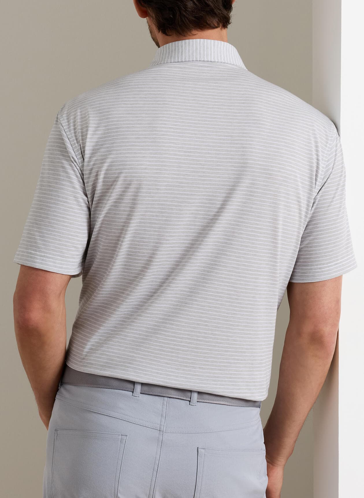 Peter Millar Men's Etc Stripe Performance Jersey Polo - Light Grey 3XL