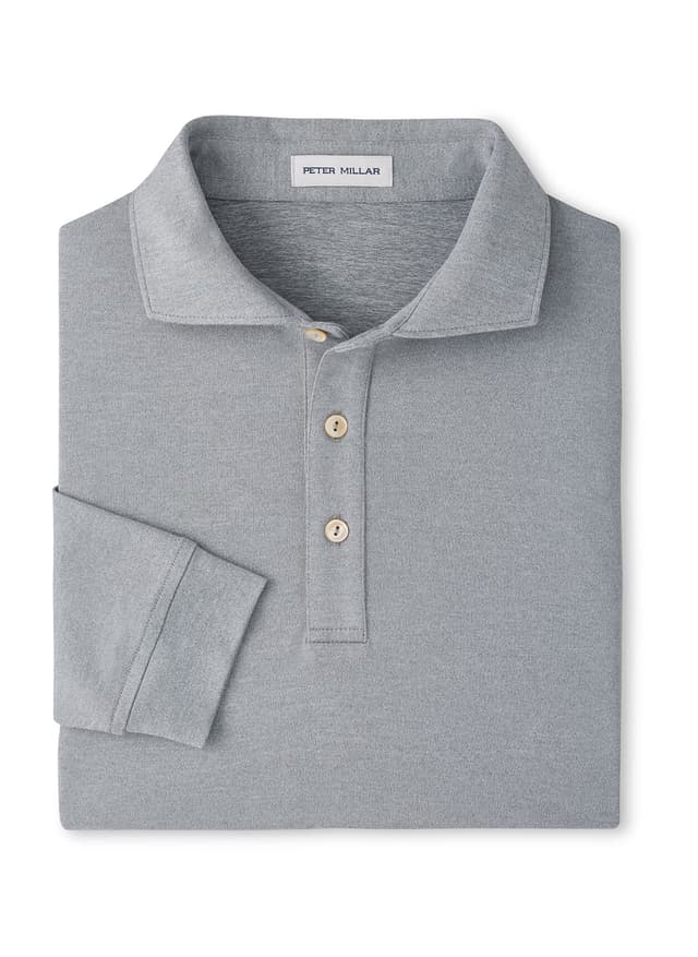 Peter Millar Men's Lyons Performance Jersey Long-Sleeve Polo - F26 - Light Grey 3XL