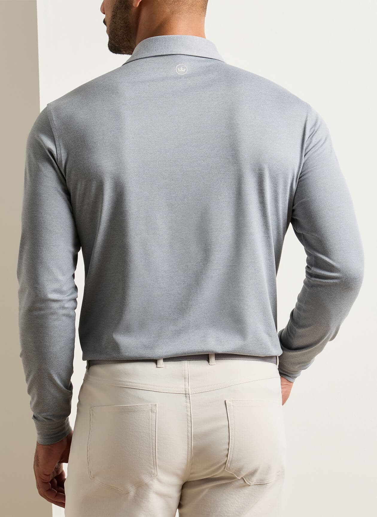 Peter Millar Men's Lyons Performance Jersey Long-Sleeve Polo - F26 - Light Grey 3XL