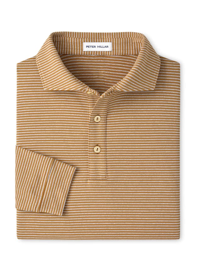 Peter Millar Men's Lyons Stripe Performance Jersey Long-Sleeve Polo - Orange 3XL