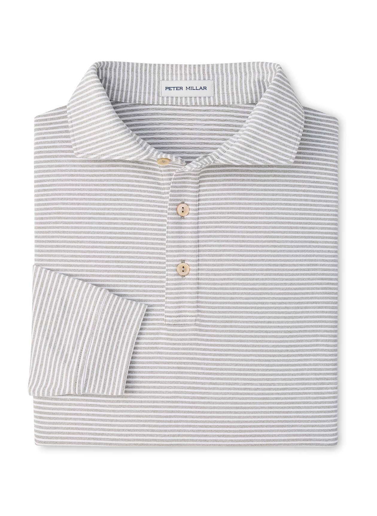 Peter Millar Men's Lyons Stripe Performance Jersey Long-Sleeve Polo - Light Grey 3XL
