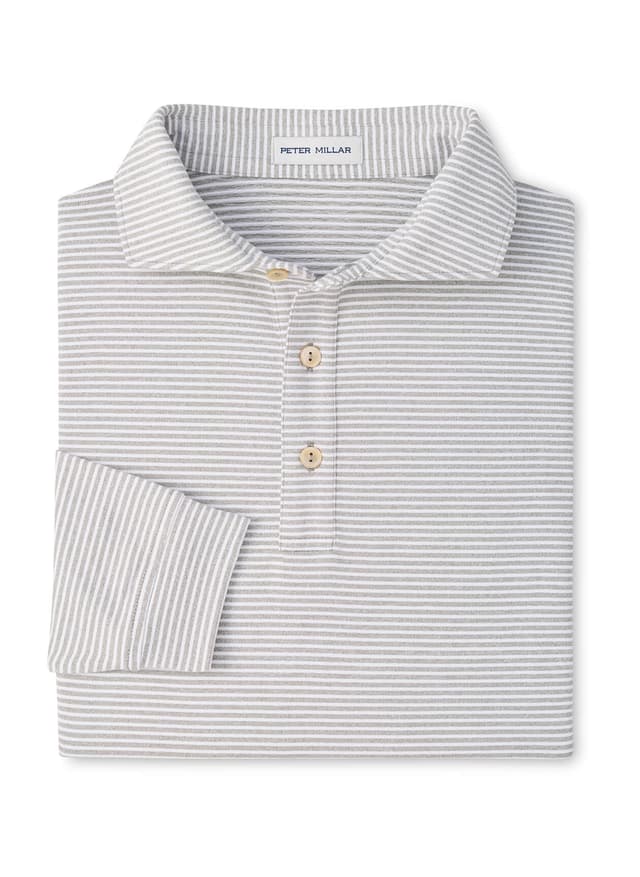 Peter Millar Men's Lyons Stripe Performance Jersey Long-Sleeve Polo - Light Grey 3XL