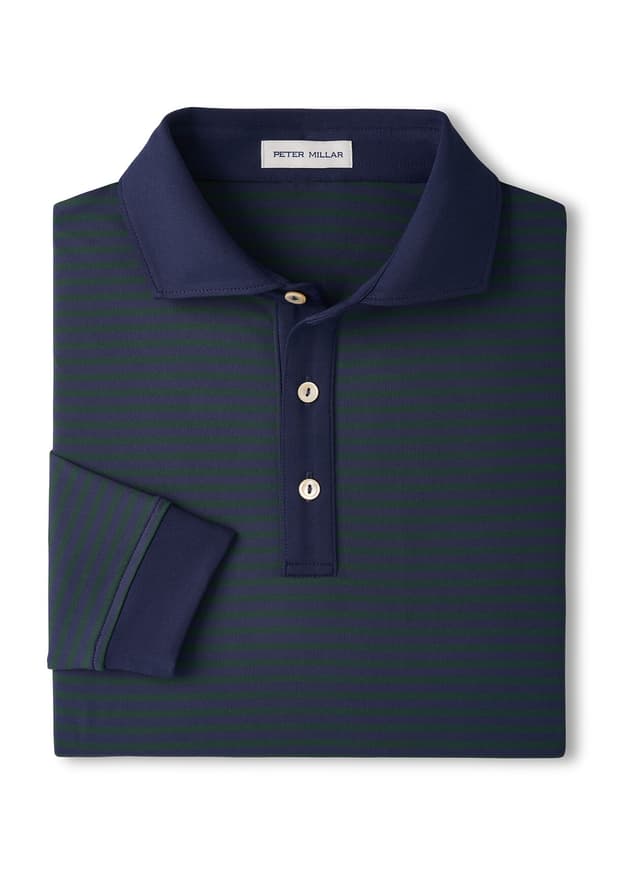 Peter Millar Men's Lyons Stripe Jersey Performance Long-Sleeve Polo - Navy 3XL