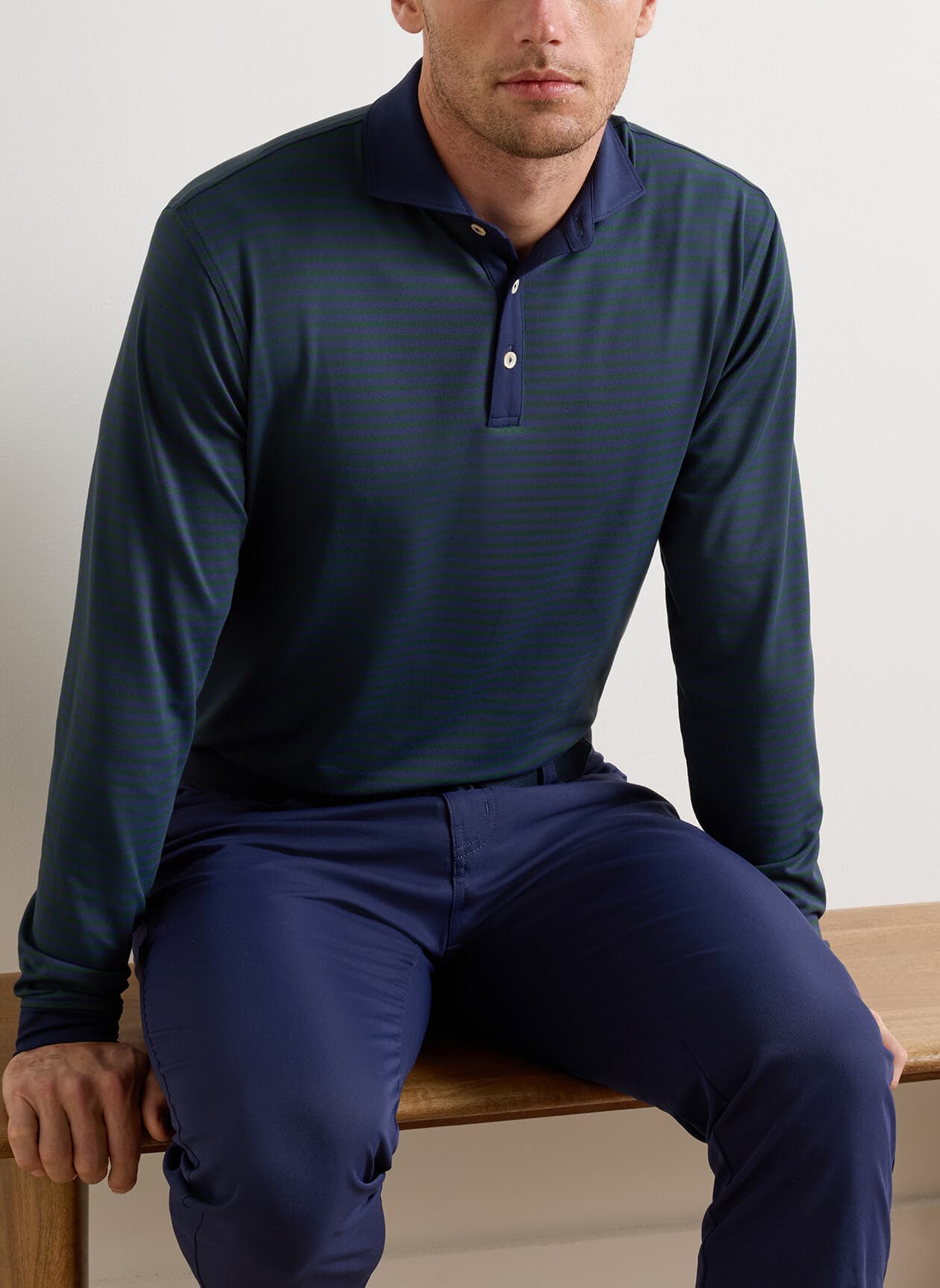 Peter Millar Men's Lyons Stripe Jersey Performance Long-Sleeve Polo - Navy 3XL