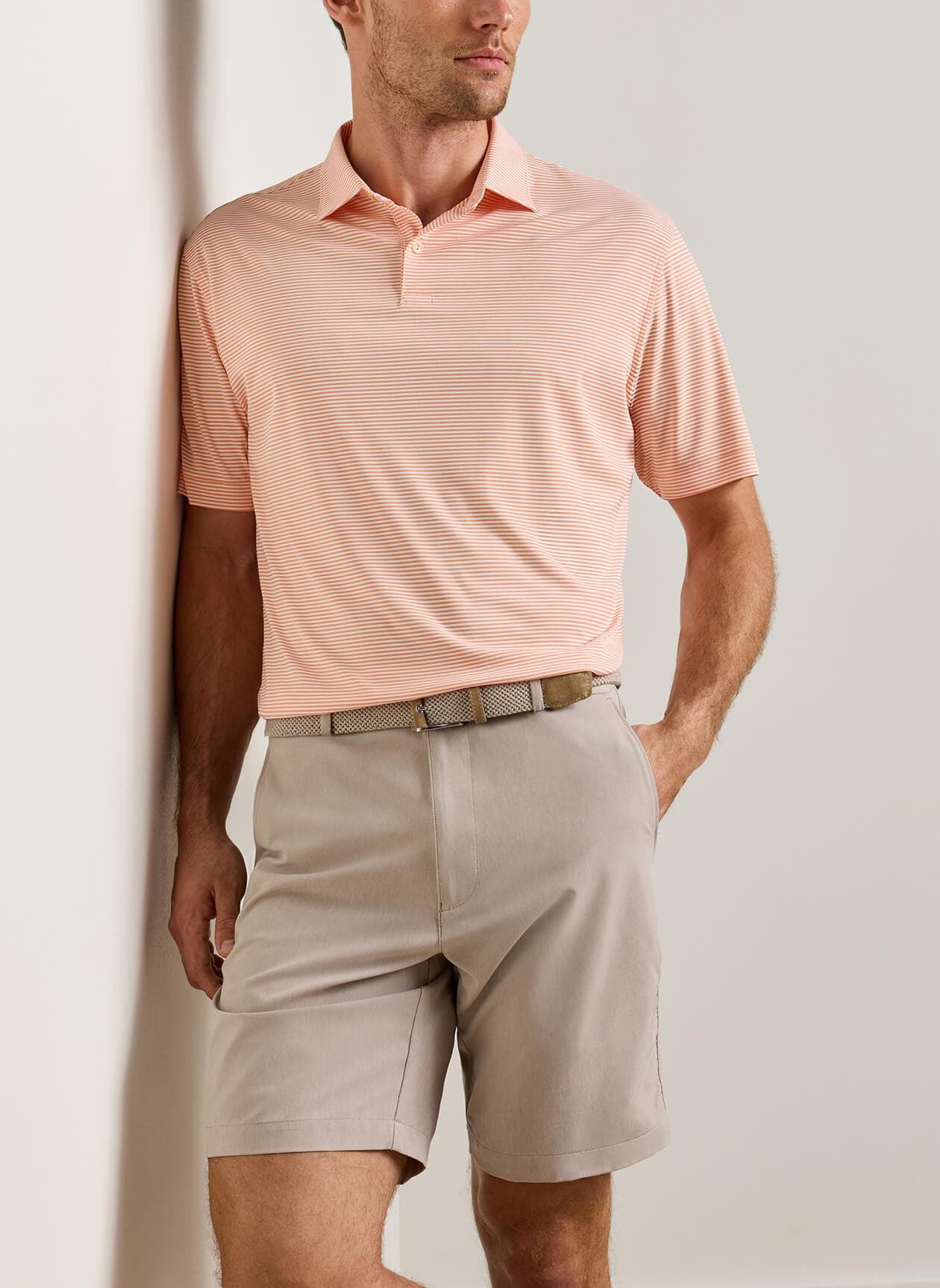 Peter Millar Men's Featherweight Market Stripe Performance Polo - F26 - Orange 3XL