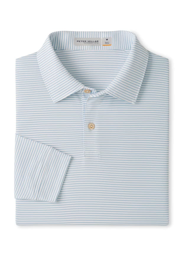 Peter Millar Men's Featherweight Park Stripe Long-Sleeve Performance Polo - White 3XL