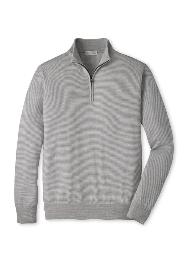 Peter Millar Men's Canton Stripe Quarter-Zip Sweater F26 - Light Grey 3XL