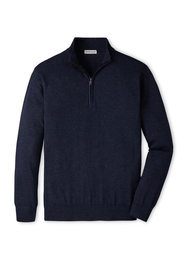 Peter Millar Men's Canton Stripe Quarter-Zip Sweater F26 - Navy 3XL
