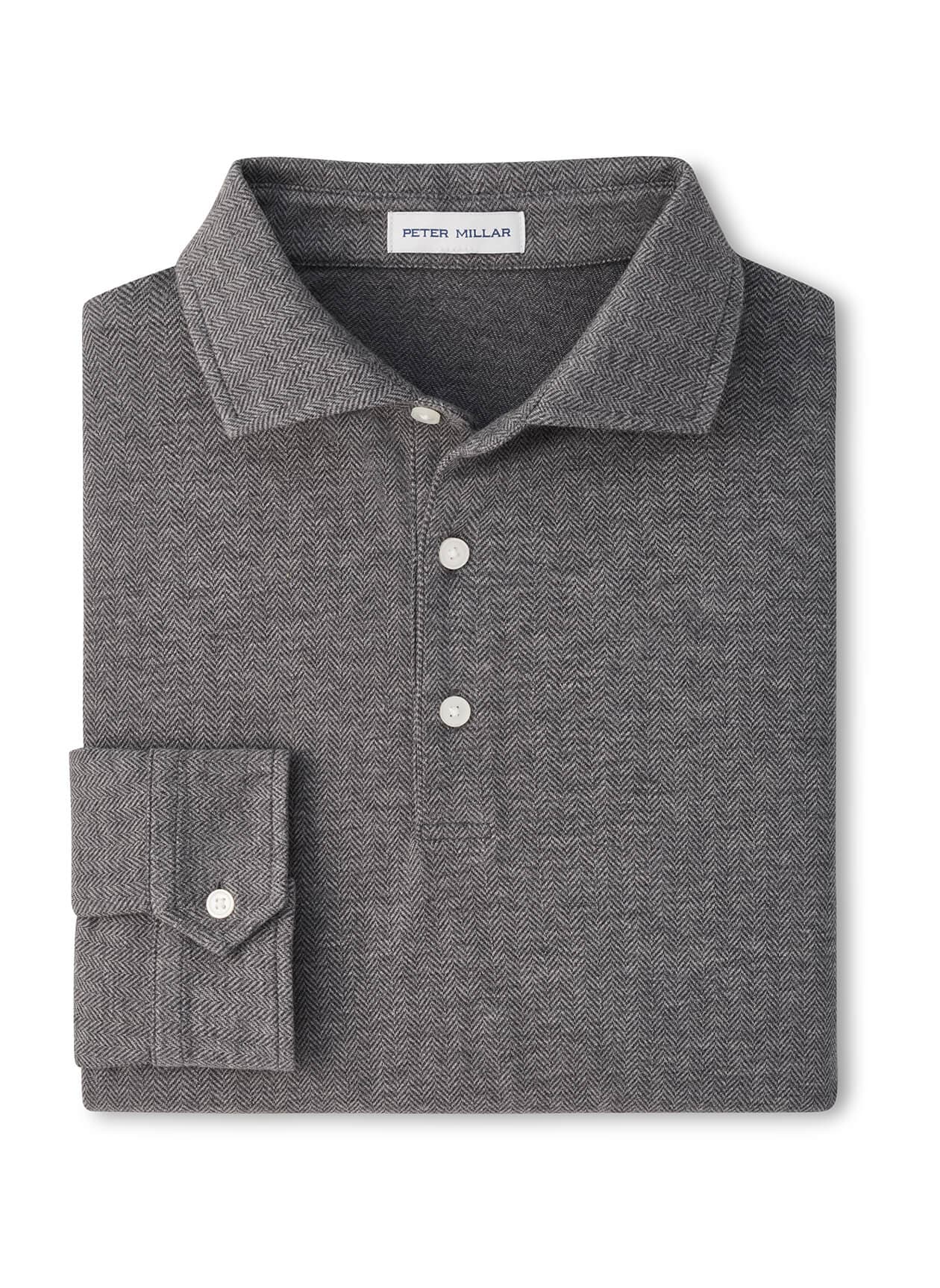 Peter Millar Men's Herringbone Long Sleeve Polo