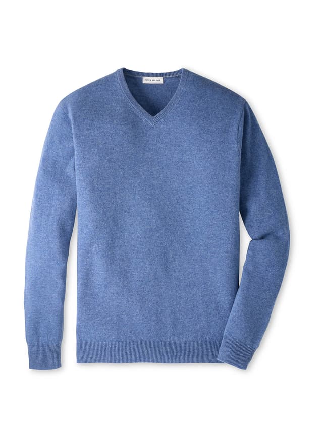 Peter Millar Men's Crown Heritage Cashmere V-Neck Sweater F26 - Blue 3XL