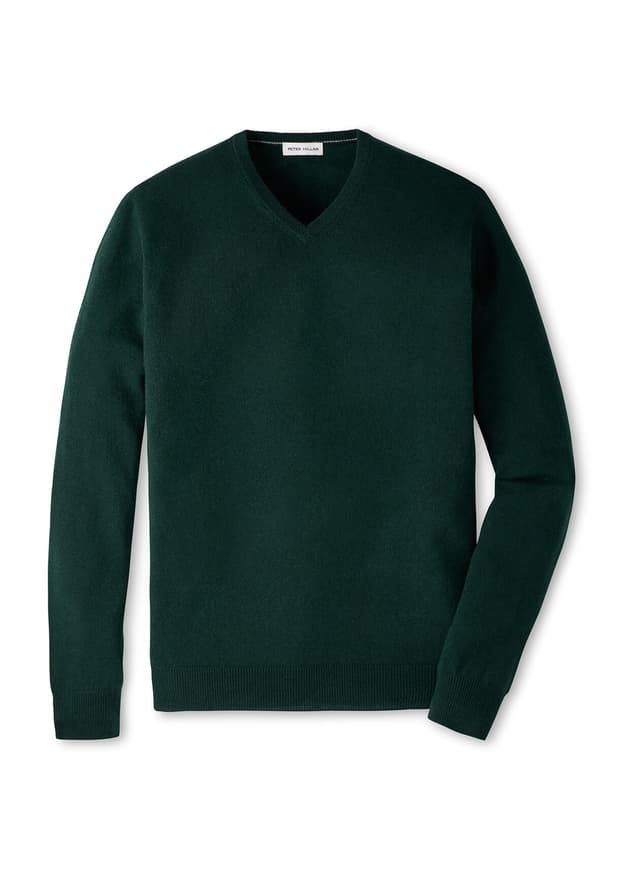 Peter Millar Men's Crown Heritage Cashmere V-Neck Sweater F26 - Green 3XL