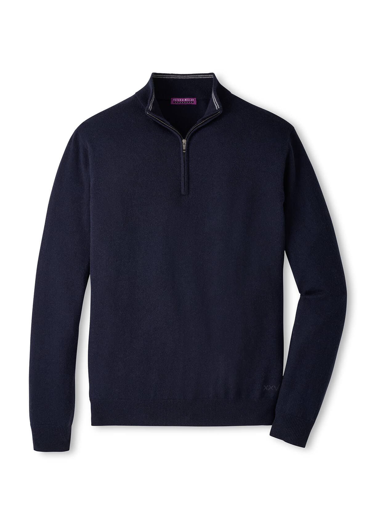 Peter Millar Men's Crown Anniversary Cashmere Quarter-Zip Sweater - Navy (NAV) 3XL