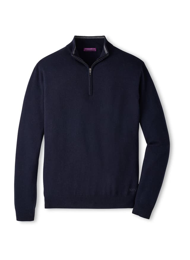Peter Millar Men's Crown Anniversary Cashmere Quarter-Zip Sweater - Navy (NAV) 3XL
