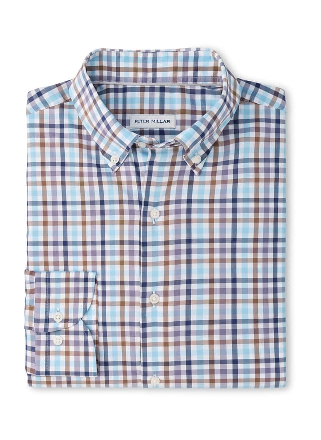 Peter Millar Men's Elliot Crown Lite Cotton-Stretch Sport Shirt - Cottage Blue (CBLU) 3XL