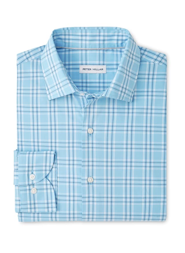 Peter Millar Men's Richard Crown Lite Cotton-Stretch Sport Shirt - Cyan 3XL