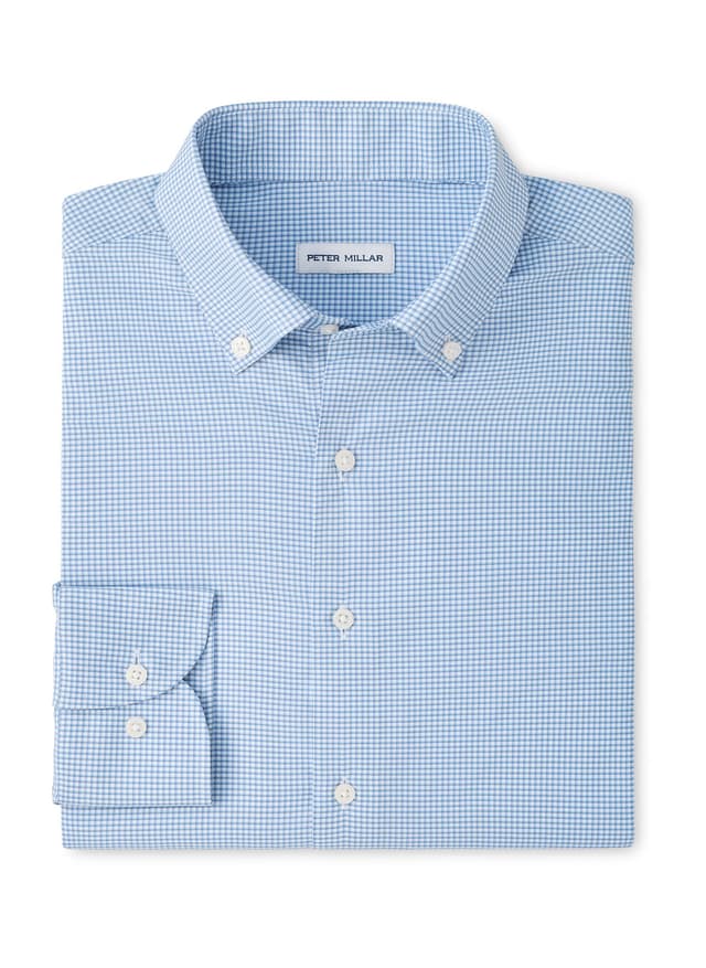 Peter Millar Men's Leo Performance Twill Sport Shirt - Blue 3XL