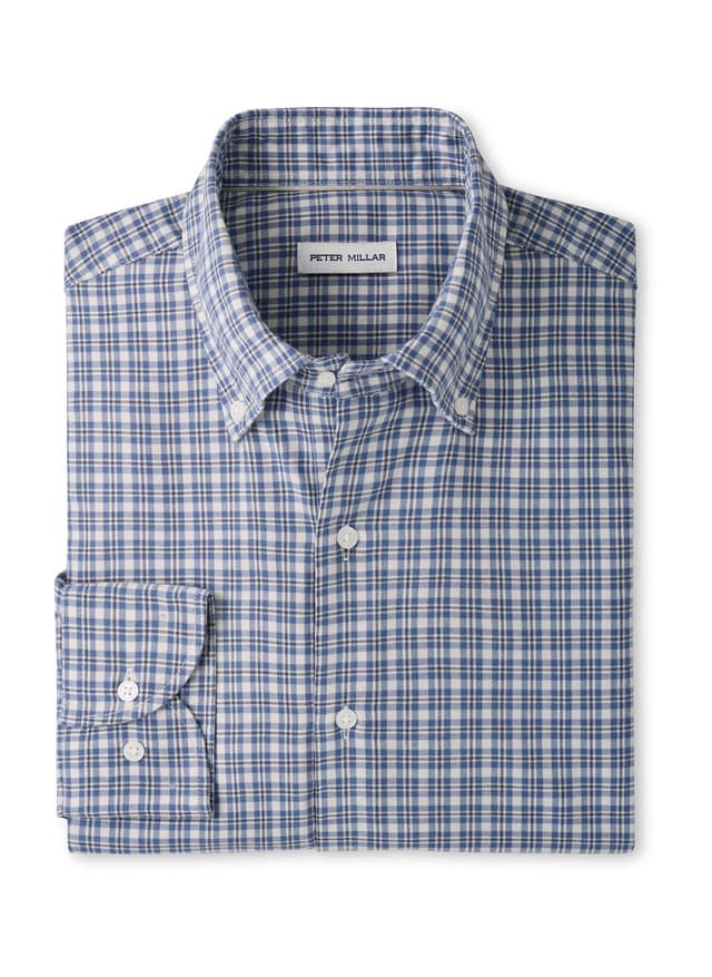 Peter Millar Men's Oliver Performance Flannel Sport Shirt - Blue 3XL